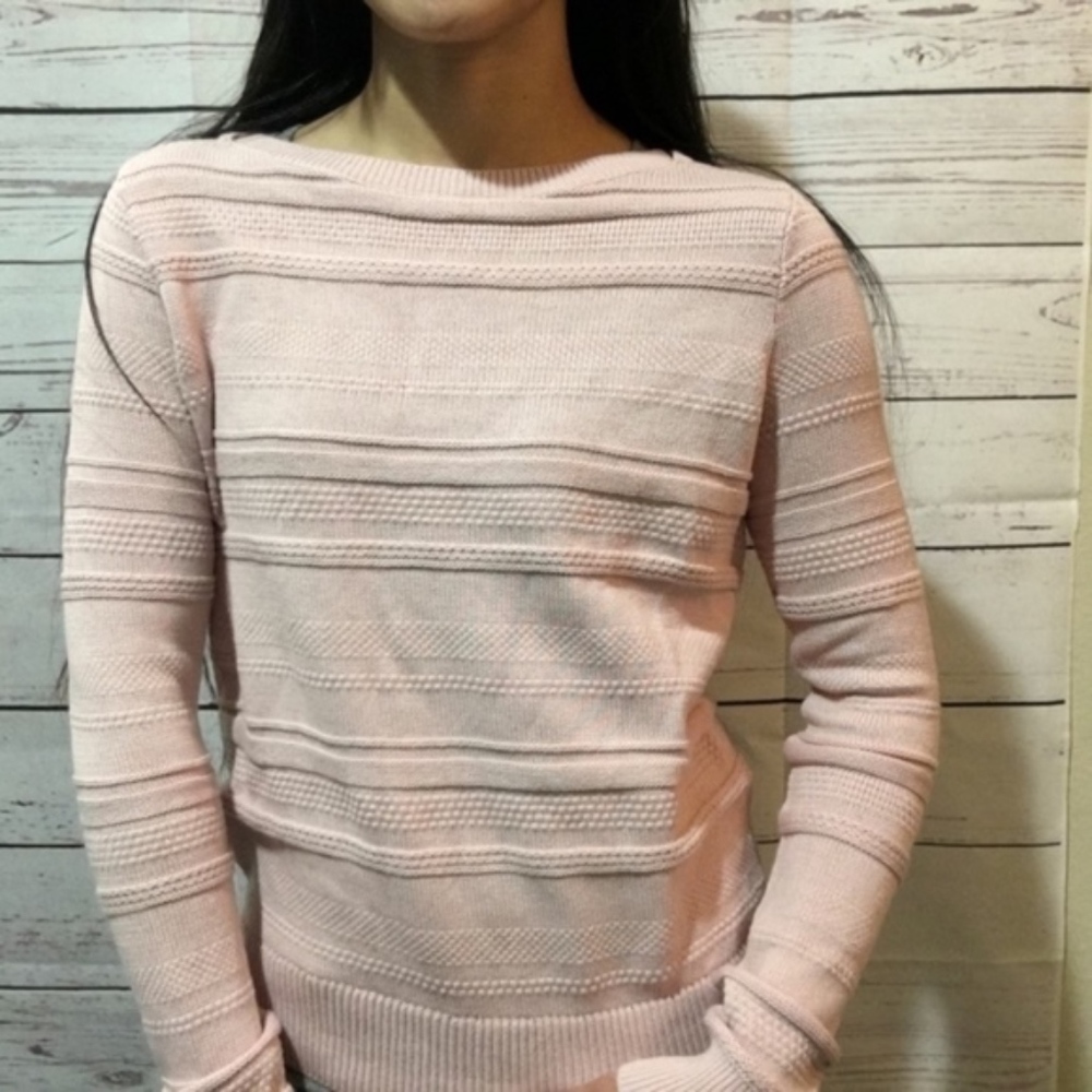 LOFT ANN TAYLOR STRIPE COTTON KNIT PINK SWEATER